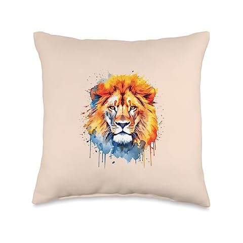 Colorful Creations Cute Lion Watercolor Art Throw Pillow, 16x16, Multicolor Cover