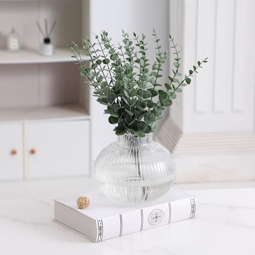 Round Glass Vase, Flower Vases for Bouquet, Ribbed Glass Vases for Flowers, Small Clear Vase for Living Room, Office, Coffee Table, Shelf, Wedding, 6 Inches - Image 3