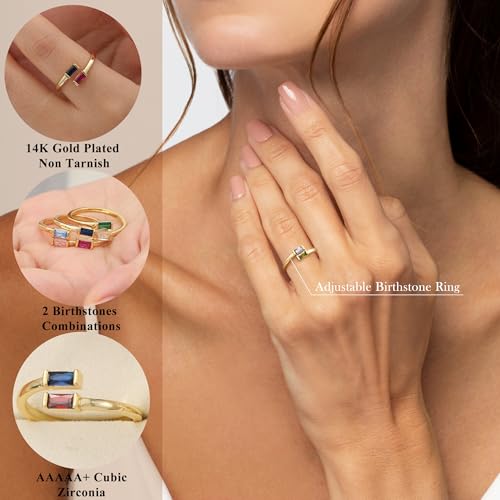 JSJOY Birthstone Rings for Women Dainty Emerald Blue Ring Birthday Gifts for Mom Her Gemstones CZ Ring for Teens Gold Rings That Don't Tarnish Adjustable Ring Jewelry Gifts4