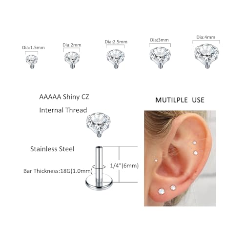 Xpircn 18G 16G Nose Rings Studs Stainless Steel Internally Threaded Labret Medusa Lip Rings Tragus Earrings Studs Piercing Jewelry2