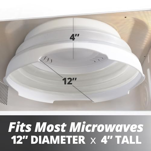 High Power Magnetic Microwave Splatter Cover with strongest magnetic grip, Collapsible 12-Inch BPA-Free Food Lid, Vented Plate Guard, Dishwasher Safe, Space-Saving Magnetic Storage - White