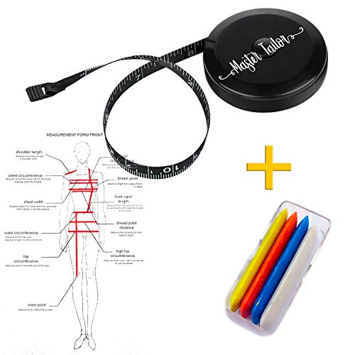 Gifts for Men Mom,Tape Measure for Body Measuring with 4 Tailors Chalk. Tape for Body Cloth, Measuring Tape for Sewing Tailor, Tape Measure for Clothes, Measuring Tape for Body,Sewing Chalk,Fabric