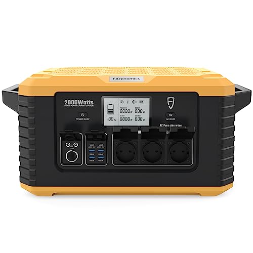 FJDynamics Portable Power Station 2000W Charge in 2H, Solar Powered Generator with AC Outlets Power...