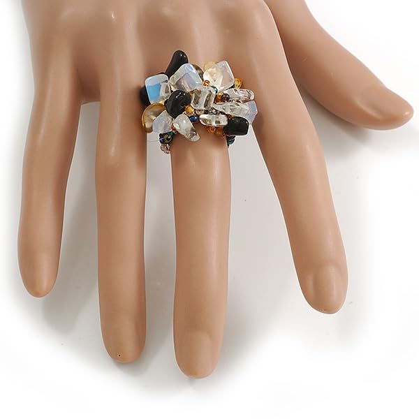 Anillo flexible de cuentas de cristal Avalaya multicolor talla M para mujer 3