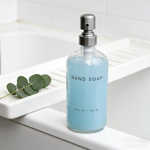 Image of 16 Oz Soap Dispense with Rust Proof Stainless Steel Pump Classic Decor for Bathroom Kitchen Farmhouse Decor Great for Essential Oils, Lotions, Liquid Soaps
