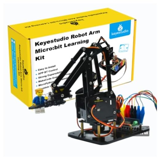 KEYESTUDIO BBC Micro:bit 4-DOF Robot Arm Kit (Exclude Microbit V2), STEM Education Kit with MakeCode/Python Coding for Programming Learning of Teenagers