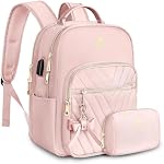 MATEIN Mini Sac à dos Purse pour femmes, Fashion Petit sac à dos pour les femmes avec USB Port de recharge, sac d'épaule mignon quotidien imperméable pour les femmes Sacs à main pour les travaux de voyage Collège, 2pcs Ensembles, Rose