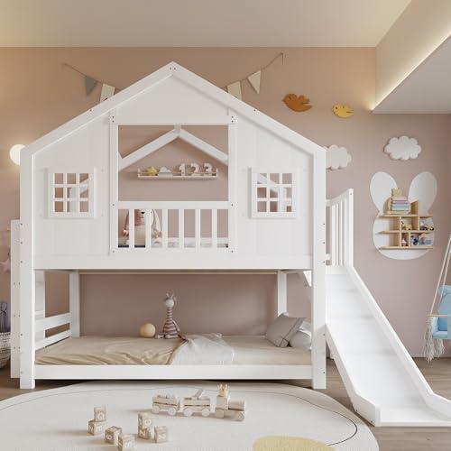 YuQozii Letto a castello con scivolo per bambini, letto per