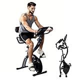 Bicicleta estática Plegable, Bicicleta De Spinning Resistencia magnética Ajustable a 8 Niveles, Bicicleta de Fitness con Bandas elásticas para Brazos, Pantalla LCD