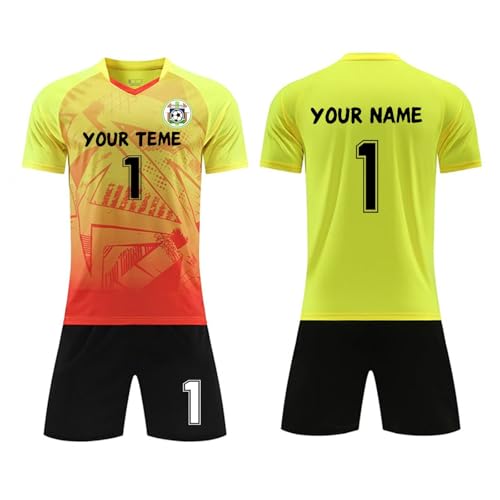 Camiseta Fútbol Personalizadas Nombre y Número para Hombres y Niño, Camiseta Personalizada Pantalones Cortos Conjunto de 2 Piezas Con Nombre Personalizado Número Logotipo del Equipo(Yellow)