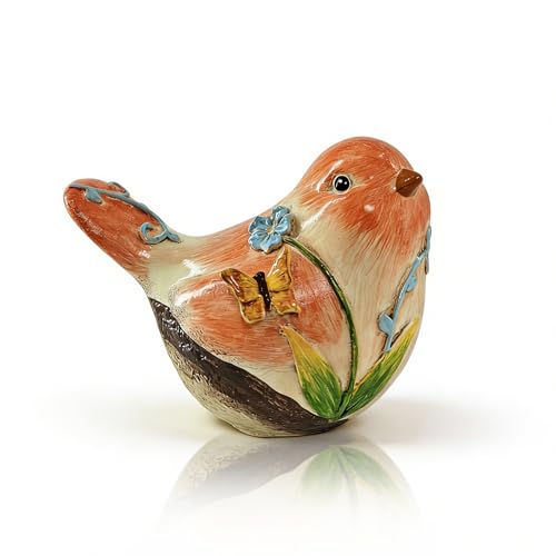 Figura de pájaro naranja de resina pintada a mano 3.2 pulg