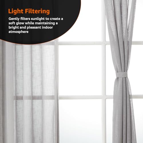 Image of Amazon Basics - Sheer Window Curtains | Light Filtering | 5 Feet | Set of 2 | Plain Design | for Living Room, Bedroom & Balcony | 115 cm x 150cm, Color - Grey