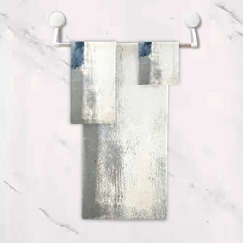 Aiyooler Vintage Bath Towels Set,Retro Blue Grey Abstract Art Painting 3 Piece Soft Towel Set(1 Luxury Bath Towel 1 Hand Towel 1 Washcloth) Absorbent Bathroom Towels Decorative Kitchen Shower Towel #TOP4