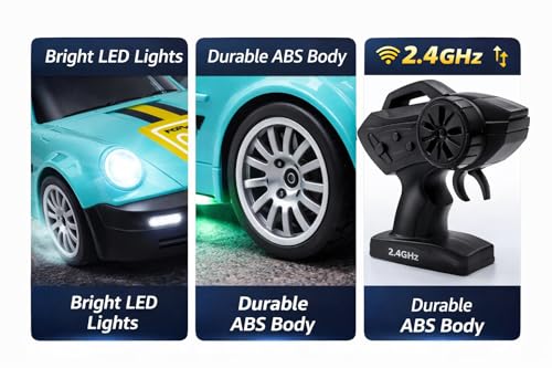 Image of 360 Remote Control Stunt Car for Kids | 1:24 RC Racing Drift Car with LED Lights, 2.4GHz Controller, Rechargeable Battery, Long Range 160ft | Gift Toy for Boys & Girls (Sky Blue)