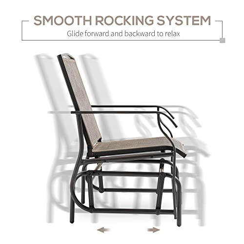 Outsunny 2 Piece Glider Set, Outdoor Swing Chairs, Patio Rocking Armchairs with Breathable Mesh Fabric, Steel Frame for Garden, Backyard, Patio, Dark, Brown/Khaki - Thumbnail 4