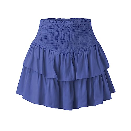Falda de Pastel de Doble Capa Plisada de Color sólido de Verano para Mujer Falda de de Chica Caliente Sexy Peto Mini Faldas Mujer Volantes