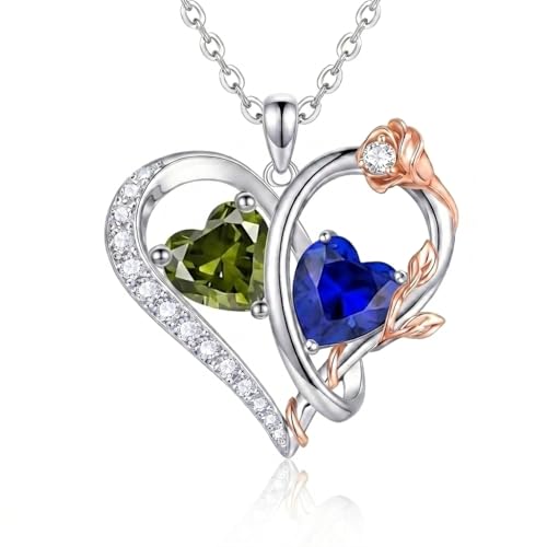 TIGER RIDER Rose Birthstone Necklace with August & September Pendant