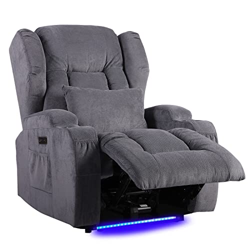 Vuyuyu Power Recliner Chair With Heat And Massage, Linen Fabric Recliner Sofa Chairs For Living Room Home Theater Seating With Led Lights/Cup Holders/Side Pocket/Usb Port/Infinite Position (Grey) #TOP11