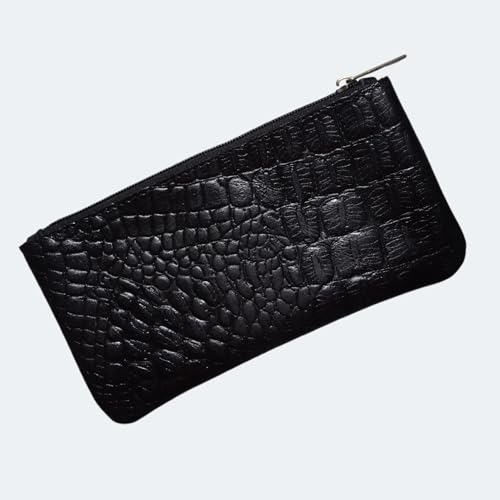 Image of Vintage Leather Pencil Case Pouch, Pen Pouch for Work and University, for Men and Women Elegant & Practical Brown Leather Pencil Cases for Adults Perfect for Office (Croco Black)