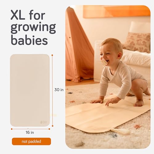 Baby Uma Vegan Leather Baby Changing Mat - Waterproof & Wipeable Changing Pad, XL for Growing Babies, Non-Toxic, Lead-Free & Phthalate-Free, Folds up for Easy Transport, 30″ x 16″ (Ivory)