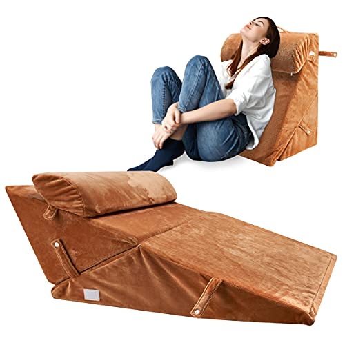 Orthopädische Bettkeil-Kissen-Sets, Memory Foam Rückenstützkissen, verstellbares, faltbares Kniekissen zum Schlafen, Lesen, nach der Operation, Anti-Schnarch, Nacken- und Beinschmerzlinderung (Orange) Cover