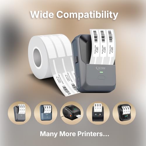 Image of Seznik Jewellery Thermal Labels - 14.3mm x 100mm, Waterproof, Non Tearable, Direct Thermal, 750 Labels (5 Rolls), for 2 to 4 Inch Printers, White, for Jewellery Tagging