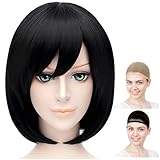 CaseEden コスプレ ウィッグ さらさら ショート ショートボブ 40cm 耐熱 ブラック 黒髪 黒 ウィッグネット2個セット