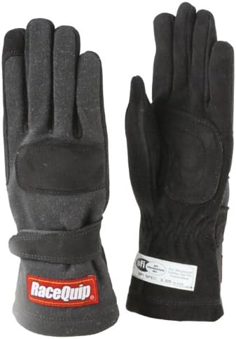 RaceQuip 355005 355 Series Large Black SFI 3.3/5 Two Layer Racing Gloves