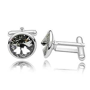 Manchetknopen, Mode Rond Ontwerp Gemaakt met Oostenrijkse Kristal Luxe Manchetknoop voor Man Zakelijke Shirts Wit Goud Kleur Manchetknopen Sieraden Gift (Clear) (Black Diamond)