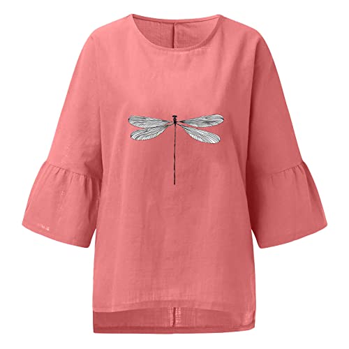 Womens Crewneck Linen Half Sleeve Tee Shirt Cute Animal Grahpic Blouses T Shirts Loose Casual Comfy Blouse Tops #TOP3
