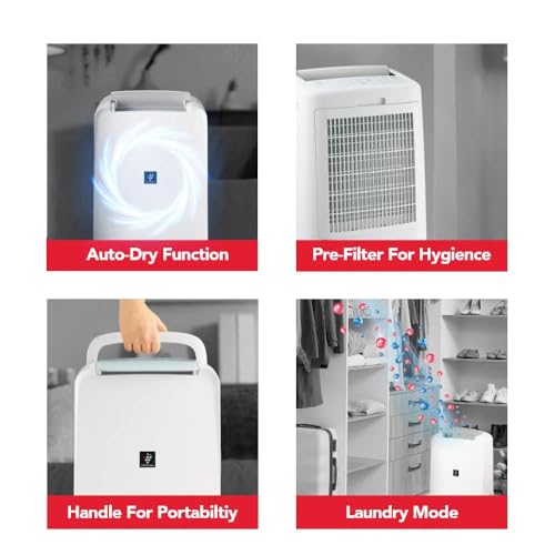 Image of SHARP Electric Home Dehumidifier Machine with Plasmacluster Tech (fight against mold, virus, fungus). Absorbs moisture I Clothes dryer I Covers: 250 sq. ft. I Drain 10L /day I DW-P10M-W