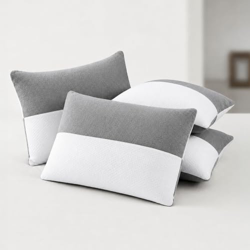 amazon basics Hollow Fiber Sleeping Pillow with Zip | Soft and Fluffy | Premium Soft Spun Polyester Outer Cover | Adjustable Height | White & Melange Grey - 27 x 16 inch (Set of 4) - Image 2