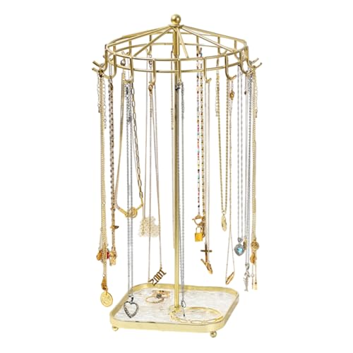Shurhome Estante de joyería giratorio de 360 grados, marco de metal, acrílico, soporte para collar, adecuado para uso comercial, hogar, exposiciones, organizadores de joyas de metal acrílico, talla