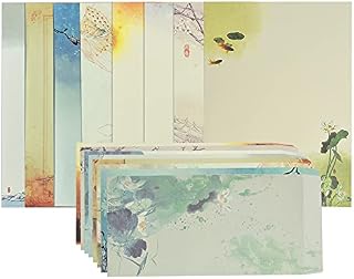 ANTHYTA Writing Paper and Envelopes,Writing Stationary Paper,32Pcs Letter Paper with 16Pcs Envelope,Printer Friendly,Color Both Sides,Classic Vintage Design for Student,Office