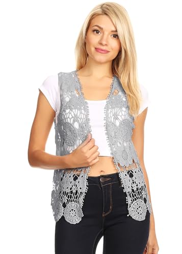 Image of Anna-Kaci Lace Front Open Sleeveless Top Cardigan Crochet Vest Cover up Summer Beachwear