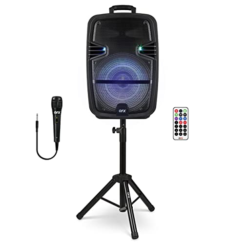 Qfx Pbx-616Sm 15" Bluetooth Rechargeable Speaker With Led Lights, Mic And Stand #TOP1