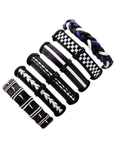 Image of Young & Forever Multi-Pack Men's Leather Bracelet Set - Braided Rope, Vintage Bead, Gothic Punk Skull, & Boho Wrapped Multi-Layer Cuff Wristbands, Adjustable Jewelry Pack
