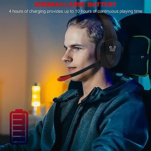 HUHD Wireless Gaming Headset for PS5 PS4 Nintendo Switch PC Laptop, Wireless Headset Over Ear 2.4GHz USB Connection Gaming Headphone with 7.1 Surround Sound & Detachable Microphone