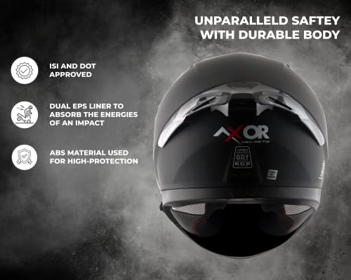 Image of Axor Apex Solid ISI ECE DOT Certified Matt Black Full Face Dual Visor Helmet for Men and Women with Pinlock Fitted Outer Clear Visor and Inner Smoke Sun Visor Dull Black(XL)