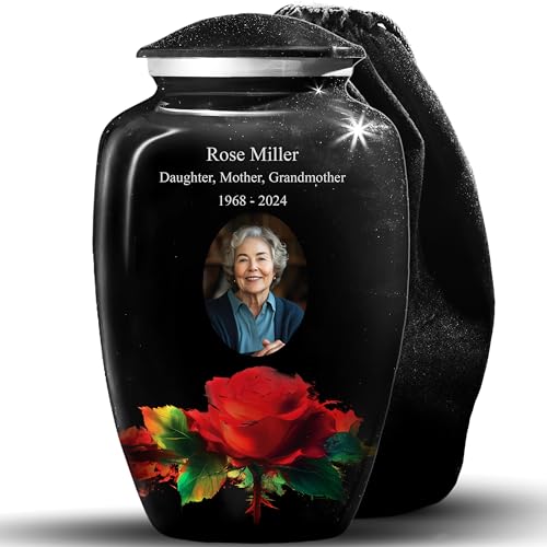 Custom Photo Rose Urn for Human Ashes – Black Memorial Flower Urn...