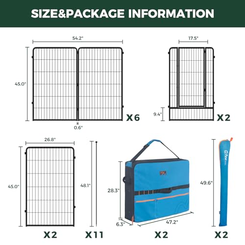 Image of FXW Instant Unleashed Dog Playpen, Portable Pet Fence for Outdoor, RV Trips, and Camping, 45 inch, 16 Panels for Large Dogs with Playpen Storage Bag (2 Pack)│Patented