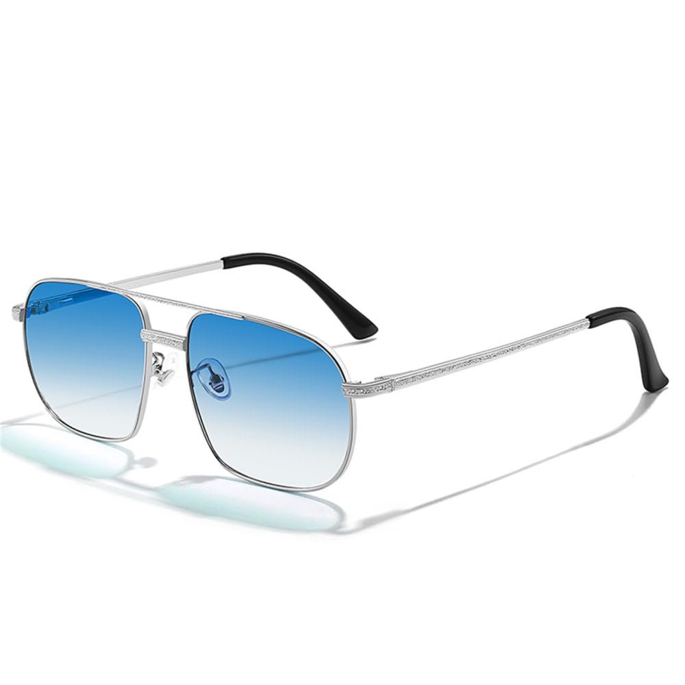 Lunettes de soleil de conduite polygone rétro métal bleu UV400 mixte