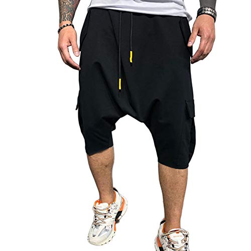 YOUCAI Pantalon de Jogging pour Hommes Style Harem Confortable Sarouel Short Pantacourt Baggy Ample Style,Noir,L