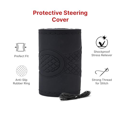 Image of Leather 25CM Universal Fit Car Steering Wheel Cover, Elastic Breathable and Odorless (Black-9)