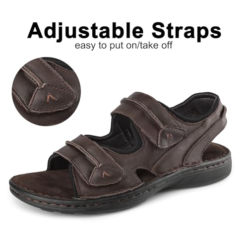 riemot Men's Sandals Leather Casual Open Toe Beach Sandal Summer Outdoor Walking Hiking Fisherman Sandals with Adjustable Strap3