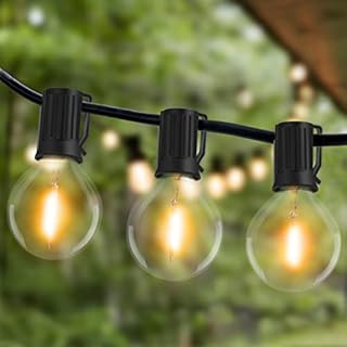 [ 2 Pack ] Outdoor String Lights Mains Powered, 62 FT 50+4 LED G40 Festoon Lights, Waterproof & Shatterproof Bulbs Hanging Outside Lights for Gazebo Pergola Backyard Patio Garden Party Decoration
