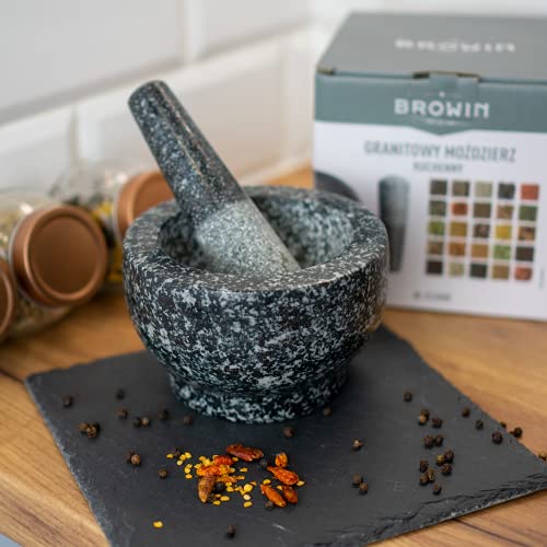 BROWIN® Küchenmörser mit Stößel aus Granit 312008 | Ø 13 cm | Zerkleinerer für Kerne, Gewürze, Nüsse, Pfeffer oder Kräuter… – Ansicht 5