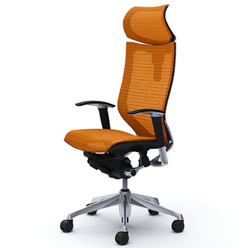 オカムラ オフィスチェア バロン 可動ヘッドレスト 可動肘 座メッシュ オレンジ CP81AR-FDH8