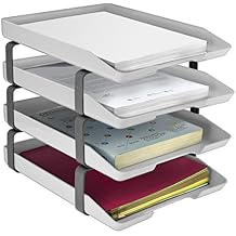 Acrimet Traditional 4 Tier Letter Tray, Front Load Design, A4 Letter Size, Desktop Organizer Plastic White Color