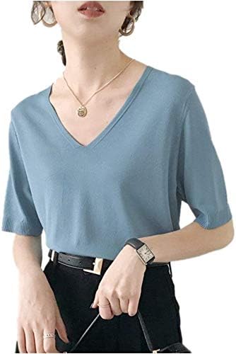 Amazon Porin トップス レディース 半袖 ｖネック カジュアル 無地 通勤 オフィス 夏 定番 マザーニット 透け感 ピンク セーター 通販